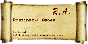 Roszinszky Ágnes névjegykártya